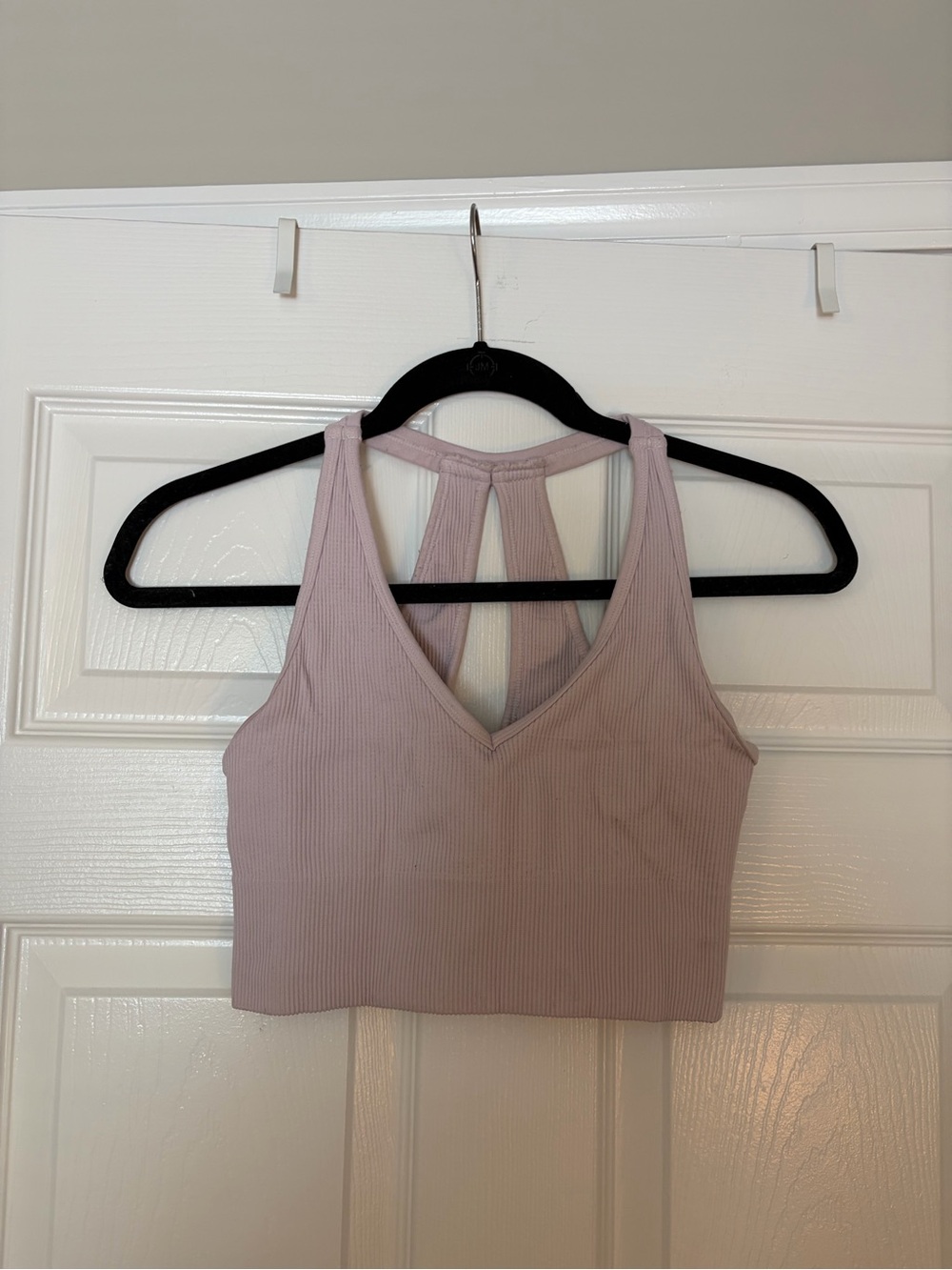 Light Pink Ribbed V-Neck Sports Bra Crop Top